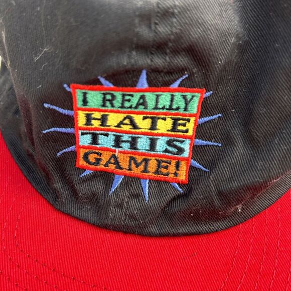 VINTAGE Reversible Sports Hat 90s Cap Stretch Back I Really Hate Love This Game - Picture 2 of 13